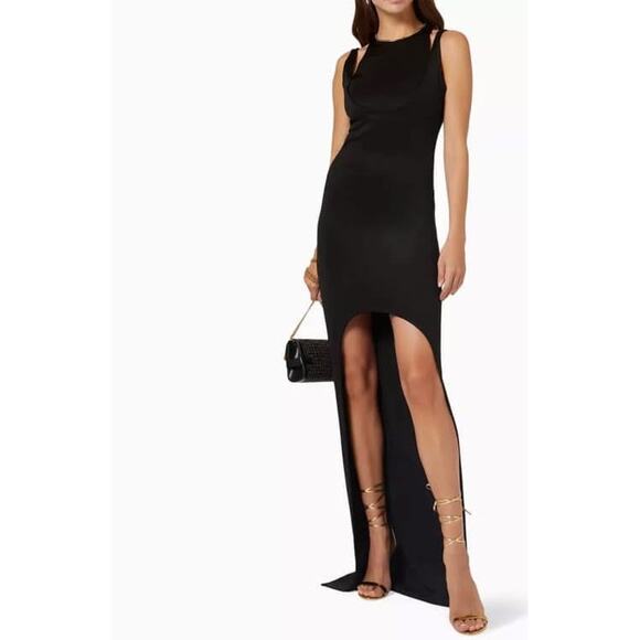 BALMAIN Sleeveless Layered Black Jersey Long Evening Dress Gown F 40 US 10 - Picture 1 of 13